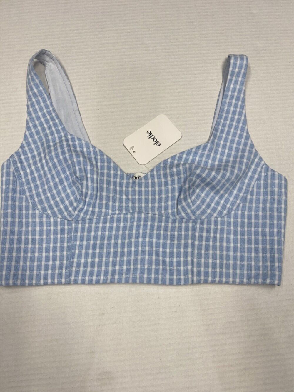 Elodie Gingham Sweetheart Neck Smocked Crop Tank Top Size Medium (b9)